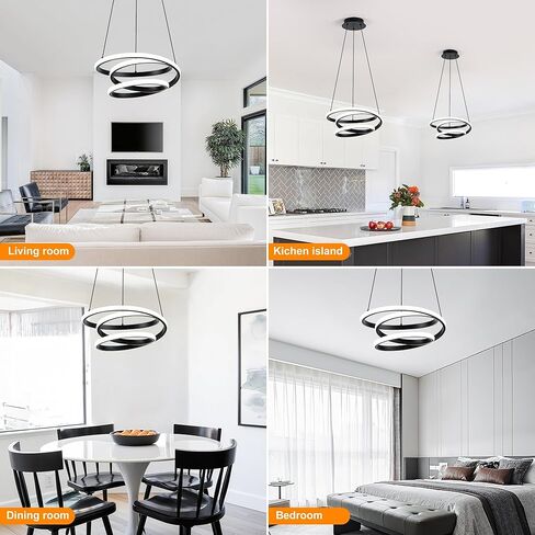 ثريا LED حديثة Mayful، ضوء قلادة أسود، ثريات ارتفاع قابلة للتعديل مع شكل حلقة دائرية، ثريات حديثة لغرفة الطعام، المطبخ، غرفة المعيشة، غرفة النوم، 6000K ضوء النهار in Kuwait