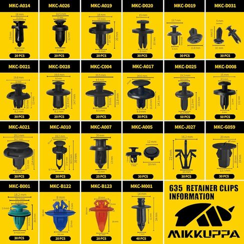 MIKKUPPA 725PCS Car Push Retainer Clips - 23 Sizes Nylon Bumper Fender Plastic Rivets Automotive Clips Auto Fasteners with 10 Cable Ties and Fasteners Remover Replacement for Toyota GM Ford Honda in Kuwait