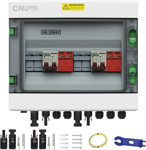 2 String Solar PV Combiner Box 2 in 2 Out IP65 DC500V 32A Circuit Breaker with Surge Protector and 15A PV Fuse,Solar Disconnect Switch Outdoor Waterproof for Solar Panels System in Saudi Arabia