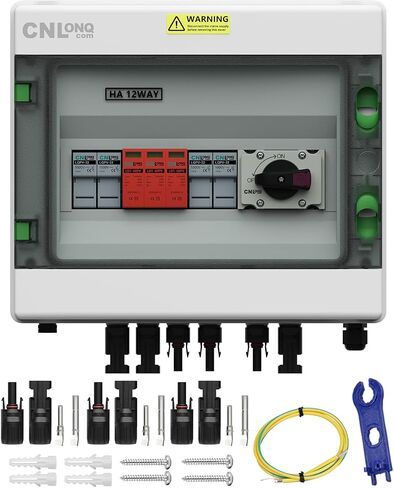 2 String Solar PV Combiner Box 2 in 2 Out IP65 DC500V 32A Circuit Breaker with Surge Protector and 15A PV Fuse,Solar Disconnect Switch Outdoor Waterproof for Solar Panels System in Saudi Arabia