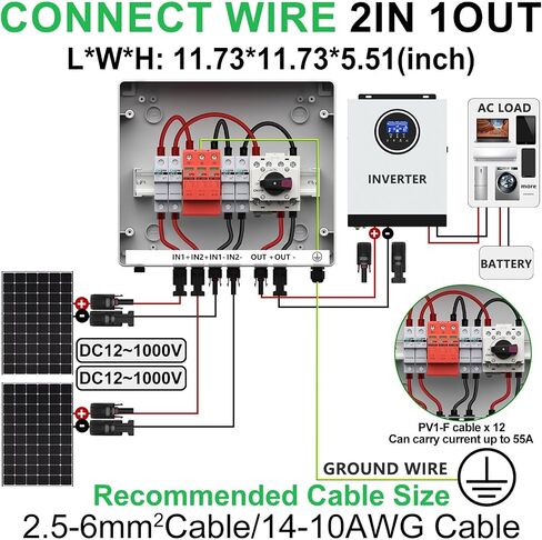 2 String Solar PV Combiner Box 2 in 2 Out IP65 DC500V 32A Circuit Breaker with Surge Protector and 15A PV Fuse,Solar Disconnect Switch Outdoor Waterproof for Solar Panels System in Saudi Arabia