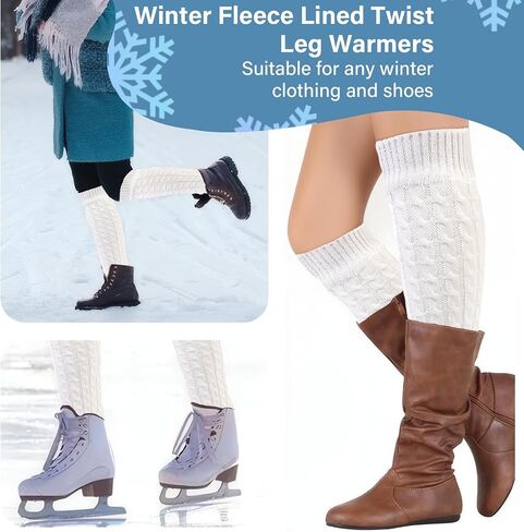 Women's Fleece Lined Leg Warmers Knit Long Boot Socks Thick Winter Warm Thermal Skating Leg Warmer Daily Wear in Saudi Arabia