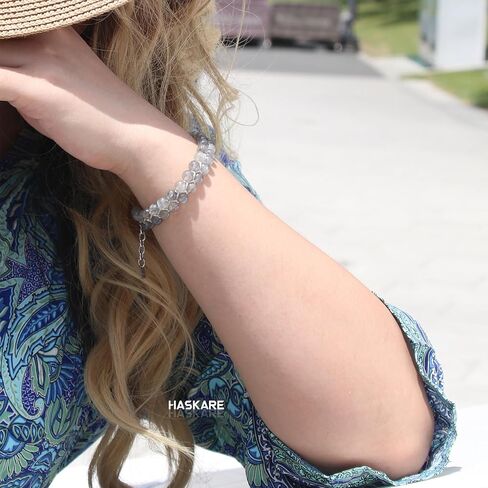 هدايا عيد الحب لها سوار كريستال حقيقي للنساء، هدية سوار مصنوعة يدويًا فريدة من نوعها لصديقتك، HASKARE قسط الأحجار الكريمة جوهرة الميلاد الخرز سوار هدايا للأم من ابنة هدية عيد ميلاد in Kuwait