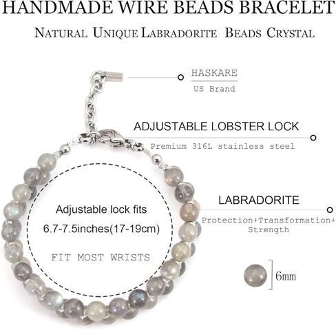 هدايا عيد الحب لها سوار كريستال حقيقي للنساء، هدية سوار مصنوعة يدويًا فريدة من نوعها لصديقتك، HASKARE قسط الأحجار الكريمة جوهرة الميلاد الخرز سوار هدايا للأم من ابنة هدية عيد ميلاد in Kuwait