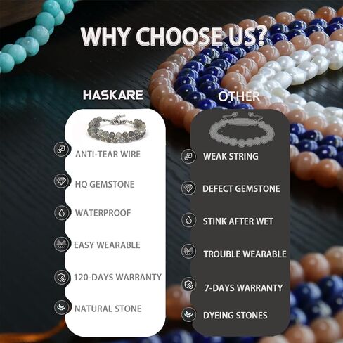 هدايا عيد الحب لها سوار كريستال حقيقي للنساء، هدية سوار مصنوعة يدويًا فريدة من نوعها لصديقتك، HASKARE قسط الأحجار الكريمة جوهرة الميلاد الخرز سوار هدايا للأم من ابنة هدية عيد ميلاد in Kuwait