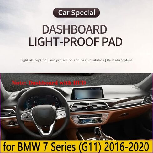 غطاء حصيرة لوحة قيادة السيارة من الفلانيل الأسود متوافق مع محرك اليد اليسرى BMW 7-Series G11 2016-2020 مع HUD in Saudi Arabia