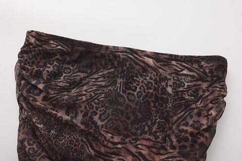 Women's Leopard Print Tube Top Cheetah Print Top Ruched Strapless Mesh Halter Tops for Women Going Out Party in Kuwait