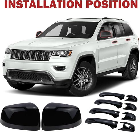 غطاء غطاء مرآة الجانب الأيسر والأيمن وأغطية مقبض الباب متوافق مع 2011-2021 J-eep Grand Cherokee D-odge Durango (أسود) in Saudi Arabia