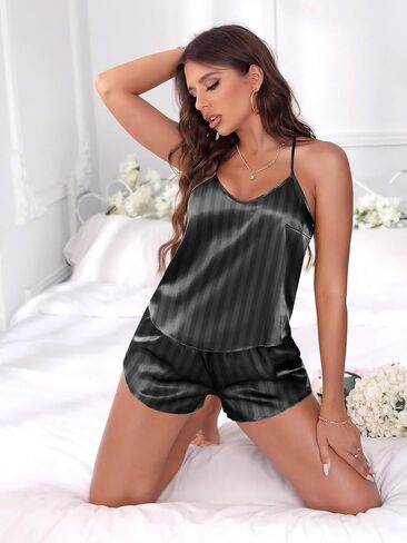 EKOUAER Silky Pajama Set for Women V-Neck Satin Camisole Lingerie Sets Party Loungewear Sleepwear in Saudi Arabia