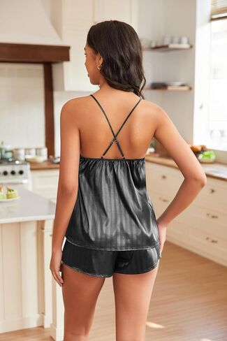 EKOUAER Silky Pajama Set for Women V-Neck Satin Camisole Lingerie Sets Party Loungewear Sleepwear in Saudi Arabia