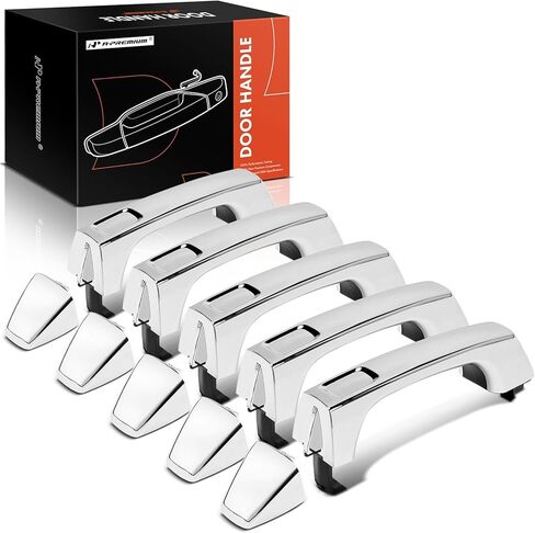A-Premium Outside Exterior Door Handles Compatible with Hummer H3 2006 2007 2008 2009 2010, Chrome, 5-PC Set, Front and Rear and Cargo in Saudi Arabia