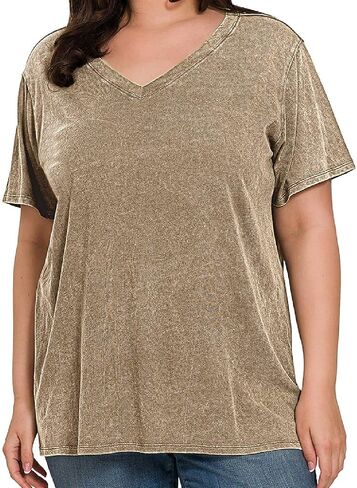Dreamer P Women’s Short Sleeve V Neck Mineral Wash Cotton T Shirt Top Blouse Tunic S-3XL in Saudi Arabia