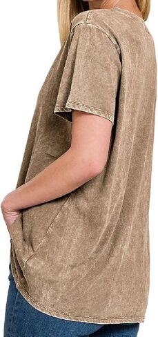 Dreamer P Women’s Short Sleeve V Neck Mineral Wash Cotton T Shirt Top Blouse Tunic S-3XL in Saudi Arabia