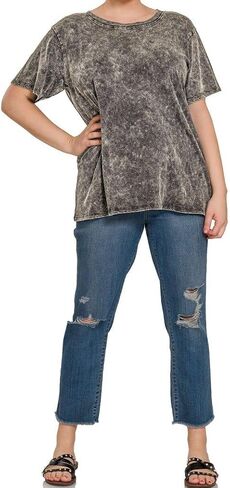 Dreamer P Women’s Short Sleeve V Neck Mineral Wash Cotton T Shirt Top Blouse Tunic S-3XL in Saudi Arabia