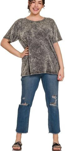 Dreamer P Women’s Short Sleeve V Neck Mineral Wash Cotton T Shirt Top Blouse Tunic S-3XL in Saudi Arabia