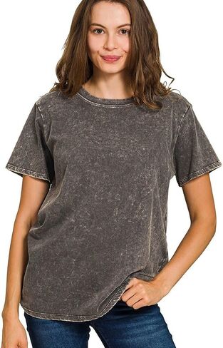 Dreamer P Women’s Short Sleeve V Neck Mineral Wash Cotton T Shirt Top Blouse Tunic S-3XL in Saudi Arabia