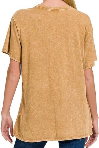 Dreamer P Women’s Short Sleeve V Neck Mineral Wash Cotton T Shirt Top Blouse Tunic S-3XL in Saudi Arabia
