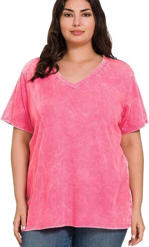 Dreamer P Women’s Short Sleeve V Neck Mineral Wash Cotton T Shirt Top Blouse Tunic S-3XL in Saudi Arabia