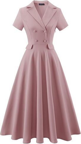 Bridesmay Vintage Cocktail Tea Party Dresses Collar Short Sleeve Fit and Flare Work Church Dress in Kuwait