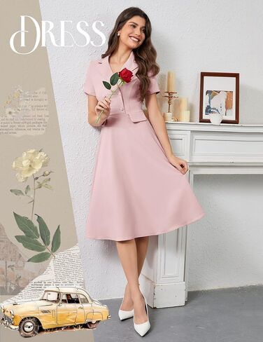 Bridesmay Vintage Cocktail Tea Party Dresses Collar Short Sleeve Fit and Flare Work Church Dress in Kuwait