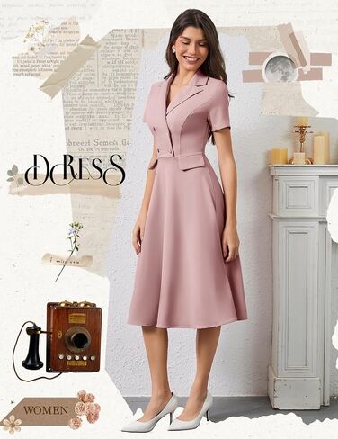 Bridesmay Vintage Cocktail Tea Party Dresses Collar Short Sleeve Fit and Flare Work Church Dress in Kuwait