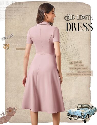 Bridesmay Vintage Cocktail Tea Party Dresses Collar Short Sleeve Fit and Flare Work Church Dress in Kuwait