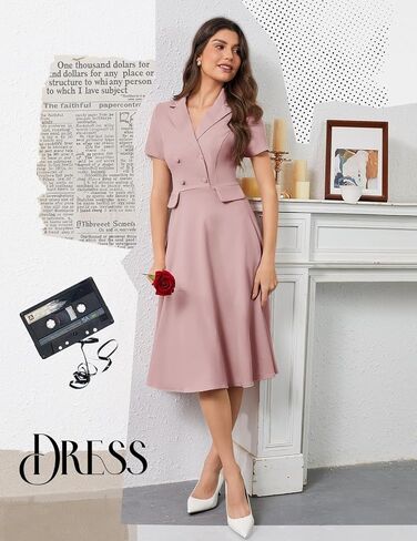 Bridesmay Vintage Cocktail Tea Party Dresses Collar Short Sleeve Fit and Flare Work Church Dress in Kuwait