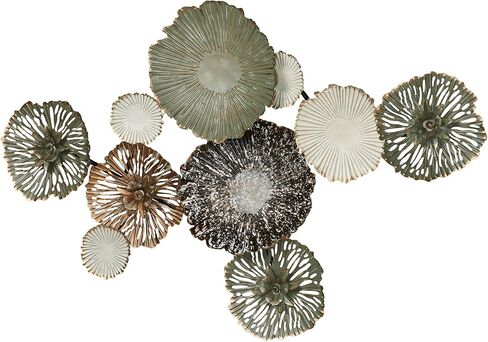 Brennan Metal Wall Art Sculpture | Dimensional Designs | Shades of Green, Dark Brown, White and Gold | Flower Collage Decor for Bedroom, Living Room, Hallway in Saudi Arabia