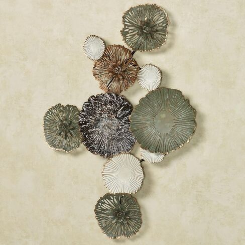 Brennan Metal Wall Art Sculpture | Dimensional Designs | Shades of Green, Dark Brown, White and Gold | Flower Collage Decor for Bedroom, Living Room, Hallway in Saudi Arabia