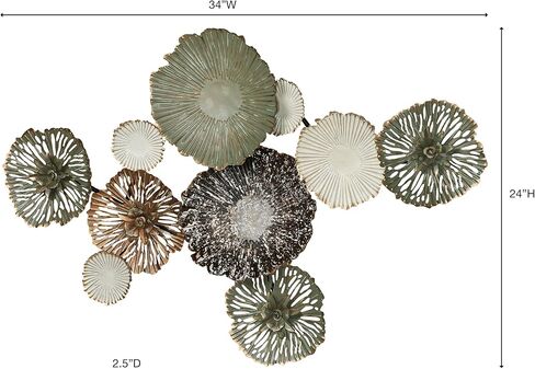 Brennan Metal Wall Art Sculpture | Dimensional Designs | Shades of Green, Dark Brown, White and Gold | Flower Collage Decor for Bedroom, Living Room, Hallway in Saudi Arabia
