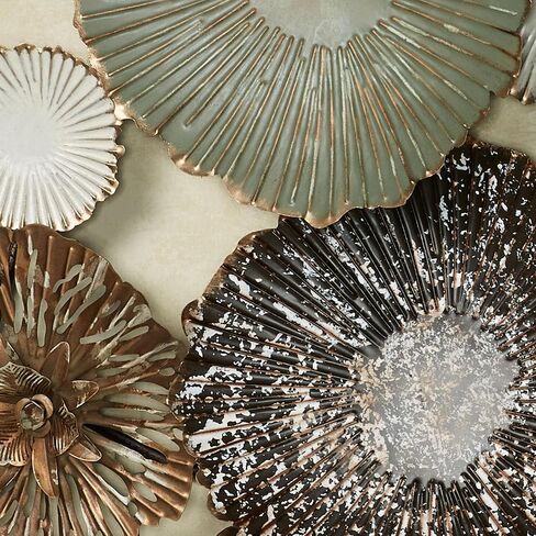 Brennan Metal Wall Art Sculpture | Dimensional Designs | Shades of Green, Dark Brown, White and Gold | Flower Collage Decor for Bedroom, Living Room, Hallway in Saudi Arabia