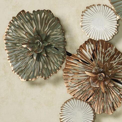 Brennan Metal Wall Art Sculpture | Dimensional Designs | Shades of Green, Dark Brown, White and Gold | Flower Collage Decor for Bedroom, Living Room, Hallway in Saudi Arabia