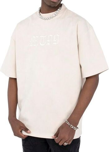 Men's Letter Embroidery Oversized T Shirts Crew Neck Short Sleeve Drop Shoulder Tee Tops in Saudi Arabia