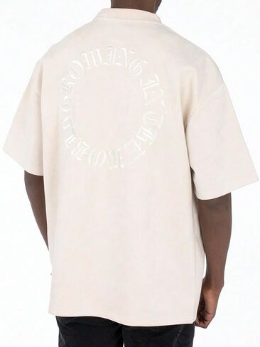 Men's Letter Embroidery Oversized T Shirts Crew Neck Short Sleeve Drop Shoulder Tee Tops in Saudi Arabia