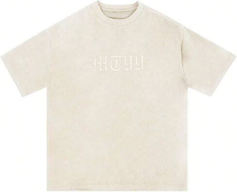Men's Letter Embroidery Oversized T Shirts Crew Neck Short Sleeve Drop Shoulder Tee Tops in Saudi Arabia