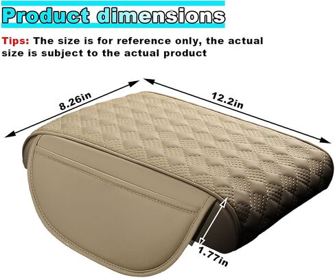 Car Center Console Cover with Storage Pocket, Waterproof Leather Car Armrest Cover Cushion Pad Distributes Elbow Stress, Non-Slip Middle Console Storage Box Covers for Most Vehicles (Beige) in Saudi Arabia