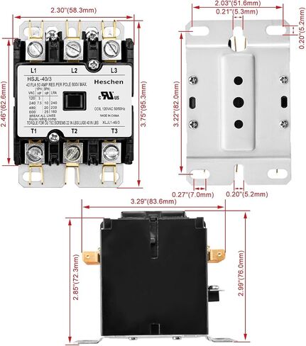 موصل محرك HVAC، HSJL-40/2، قطبين، 40 أمبير، ملف 24VAC 50/60 هرتز، لمكيف الهواء، المضخة الحرارية، أنظمة التبريد، مدرج في قائمة UL in Saudi Arabia