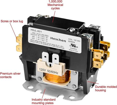 موصل محرك HVAC، HSJL-40/2، قطبين، 40 أمبير، ملف 24VAC 50/60 هرتز، لمكيف الهواء، المضخة الحرارية، أنظمة التبريد، مدرج في قائمة UL in Saudi Arabia