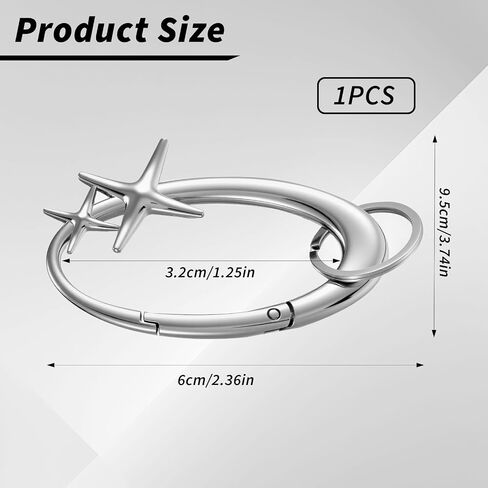 Star Carabiner، سلسلة مفاتيح Y2K كبيرة جدًا لامعة من الكروم Karibiner Caribiner معدنية لامعة حلقة مفاتيح مشبك مشبك مشبك حامل خطاف Y2K إكسسوارات للرجال والنساء ومفاتيح السيارة وحقيبة يد وحقيبة يد in Saudi Arabia