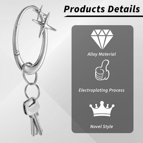Star Carabiner، سلسلة مفاتيح Y2K كبيرة جدًا لامعة من الكروم Karibiner Caribiner معدنية لامعة حلقة مفاتيح مشبك مشبك مشبك حامل خطاف Y2K إكسسوارات للرجال والنساء ومفاتيح السيارة وحقيبة يد وحقيبة يد in Saudi Arabia