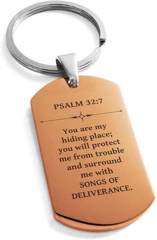 Stainless Steel Songs of Deliverance Psalm 32:7 Dog Tag Keychain Keyring in Saudi Arabia
