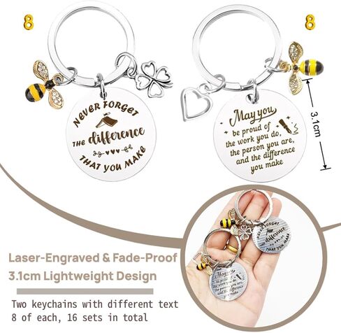 16 Set Bee Keychain Appreciation Bulk- Teacher Appreciation Gifts Bulk with Thank You Card & Bookmark &Organza Bags, Inspirational Keychains for Coworkers, Staff，Employee(Bee Clover/Bee Heart) in Saudi Arabia