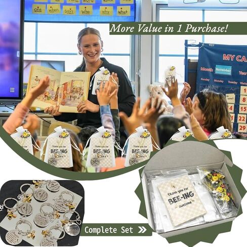 16 Set Bee Keychain Appreciation Bulk- Teacher Appreciation Gifts Bulk with Thank You Card & Bookmark &Organza Bags, Inspirational Keychains for Coworkers, Staff，Employee(Bee Clover/Bee Heart) in Saudi Arabia