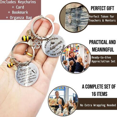 16 Set Bee Keychain Appreciation Bulk- Teacher Appreciation Gifts Bulk with Thank You Card & Bookmark &Organza Bags, Inspirational Keychains for Coworkers, Staff，Employee(Bee Clover/Bee Heart) in Saudi Arabia