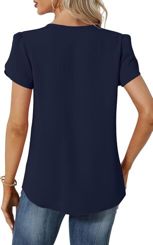 Womens Summer Tunic Tops Pleated Square Neck T Shirts Casual Petal Short Sleeve Blouses in Saudi Arabia