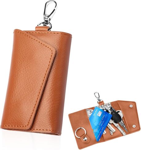 محفظة جلدية للمفاتيح، حامل مفاتيح على شكل سلسلة مفاتيح مع 6 خطافات مشبكية للتعليق، حامل بطاقات لحمل العملات المعدنية للجنسين in Kuwait