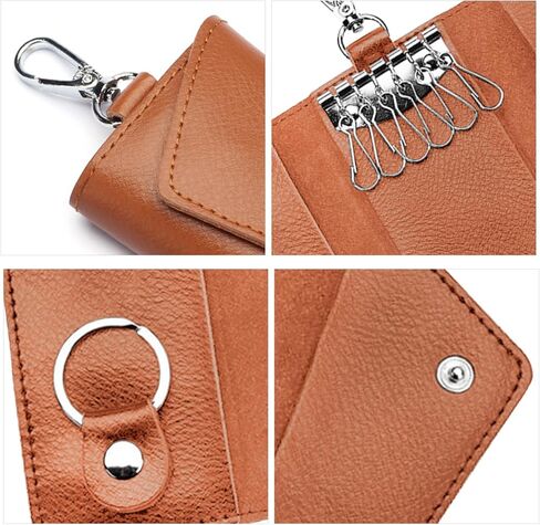 محفظة جلدية للمفاتيح، حامل مفاتيح على شكل سلسلة مفاتيح مع 6 خطافات مشبكية للتعليق، حامل بطاقات لحمل العملات المعدنية للجنسين in Kuwait