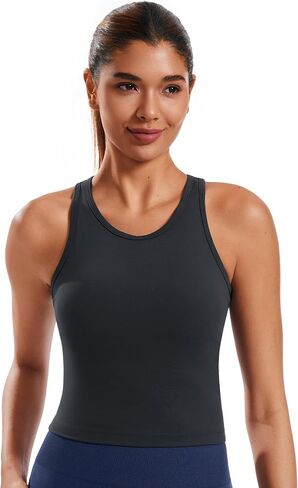 Smooth Workout Tops for Women Yoga Racerback Longline Padded Workout Tank Tops with Built in Bra in Kuwait