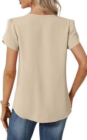 Womens Summer Tunic Tops Pleated Square Neck T Shirts Casual Petal Short Sleeve Blouses in Saudi Arabia