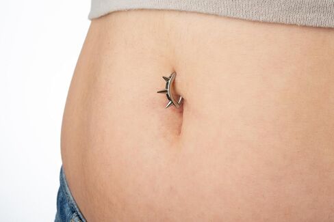 Pierced Owl 14GA 316L Stainless Steel Spike Lined Hinged Curved Bar Belly Button Ring in Saudi Arabia